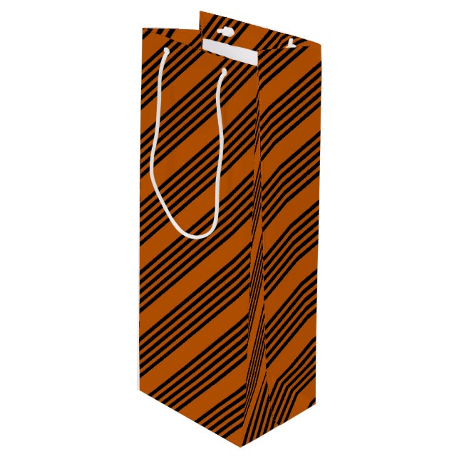 Black and burnt orange five stripe pattern wine gift bag (Front Angled)
