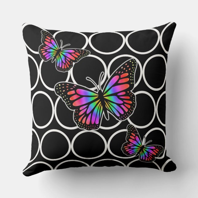 Black and Butterfly Striped Modern  Cushion (Back)
