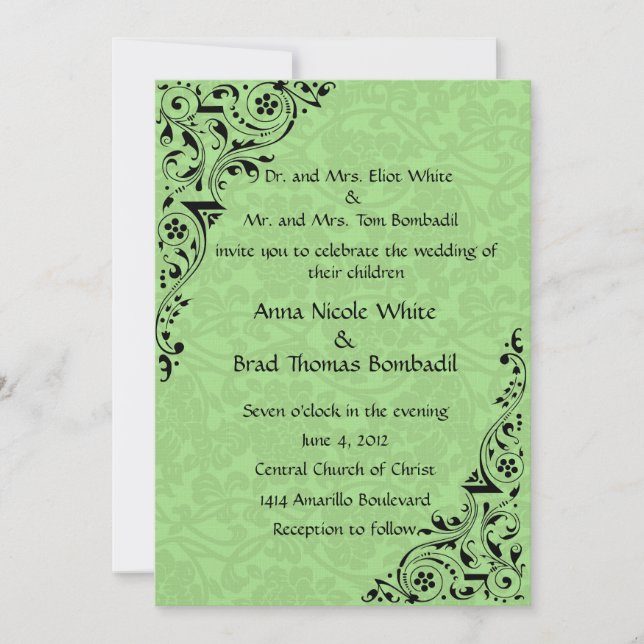 Black and Celadon Lace Wedding  Invitation (Front)
