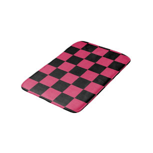 Black and Cerise Pink Chequered Pattern Bath Mat