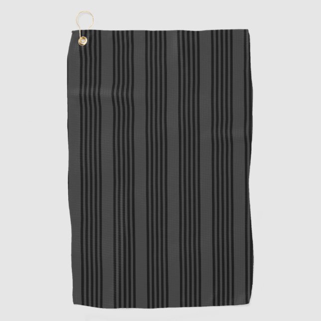 Black and charcoal five stripe pattern golf towel (Front)