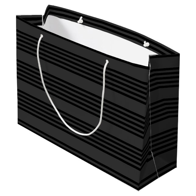 Black and charcoal five stripe pattern large gift bag (Back Angled)