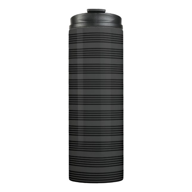 Black and charcoal five stripe pattern thermal tumbler (Front)