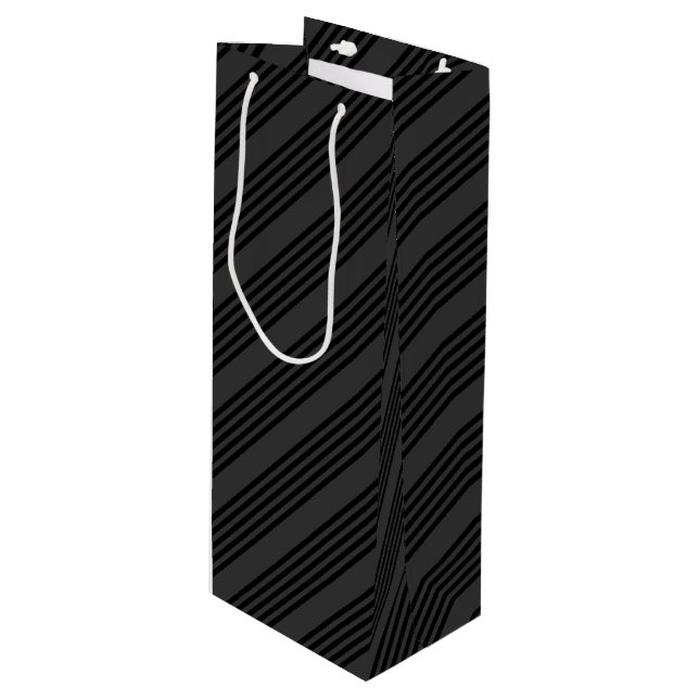 Black and charcoal five stripe pattern wine gift bag (Front Angled)