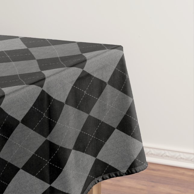 Black and Charcoal Grey Argyle Pattern Tablecloth (In Situ)
