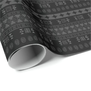 Black and Charcoal Grey Cultural Tribal Print Wrapping Paper