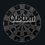 Black And Charcoal Grey Custom Text Dartboard<br><div class="desc">Black And Charcoal Grey Cool Customisable Text Dartboard with 6 Brass Darts!</div>