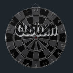 Black And Charcoal Grey Custom Text Dartboard<br><div class="desc">Black And Charcoal Grey Cool Customisable Text Dartboard with 6 Brass Darts!</div>