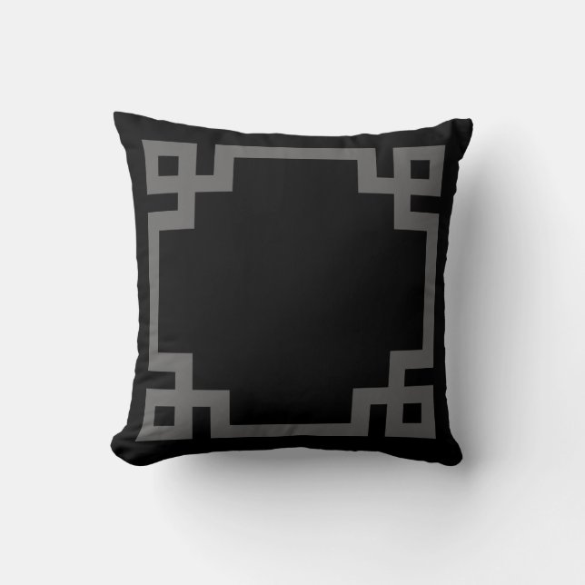 Black and Charcoal Grey Greek Key Border Cushion (Front)