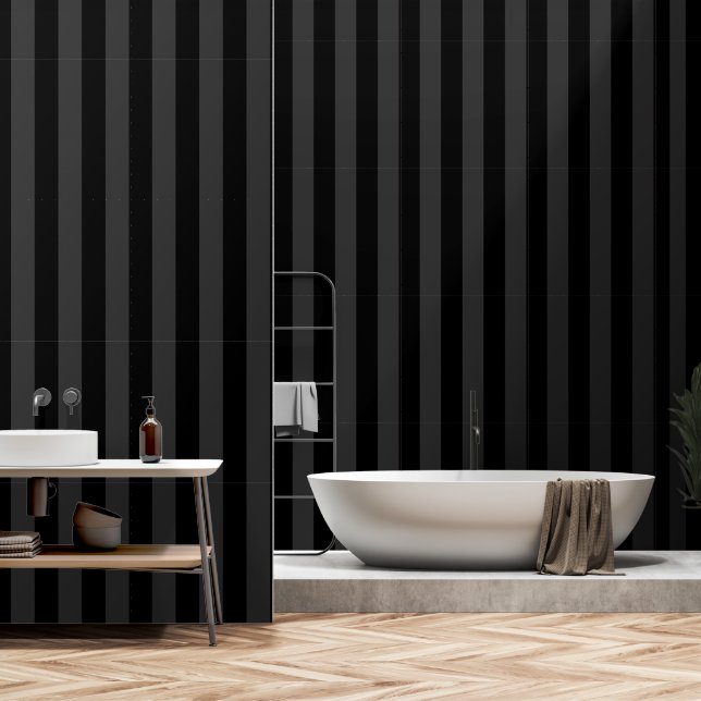 Black And Charcoal Grey Ultra Wide 4 Inch Stripe Wallpaper (Bathroom)
