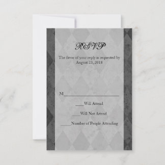 Black and Charcoal Harlequin with Script RSVP Card