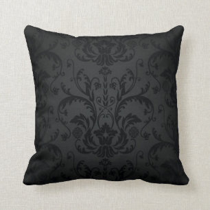 Black and Charcoal Seamless Floral Mojo Pillow