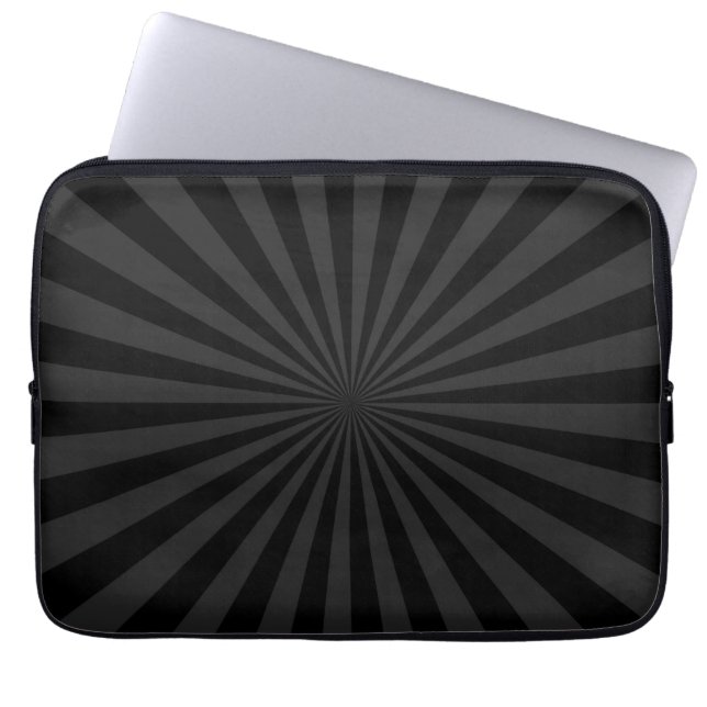 Black and Charcoal Sun Burst Decor Laptop Sleeve (Front)