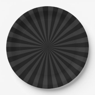 Black and Charcoal Sun Burst Decor Paper Plate
