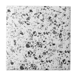 Black and Charcoal Terrazzo Print Tile