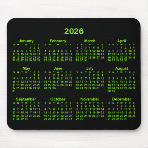 Black and Chartreuse Green 2026 Calendar Mouse Mat