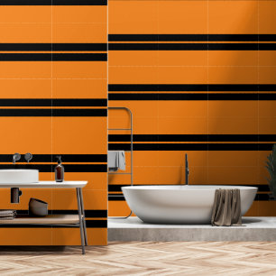 Black And Citrus Orange Horizontal   Stripe  Wallpaper