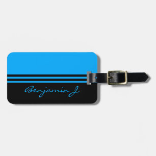 Black and Cobalt Blue Stripped Custom Luggage Tag