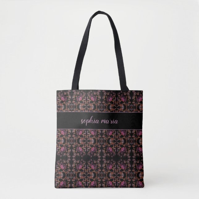 Black and Colourful Floral Tote Bag (Front)