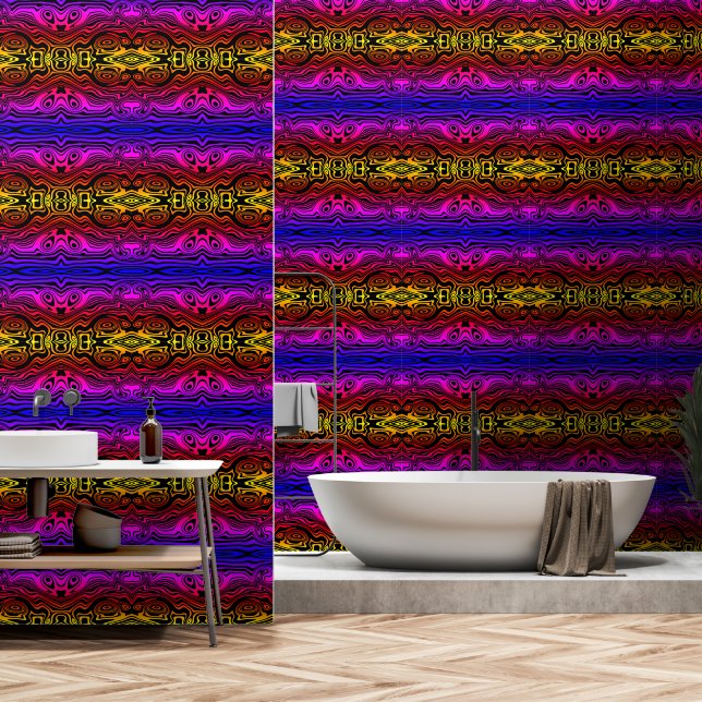 Black and Colourful Neon Abstract Waves Wallpaper (Bathroom)