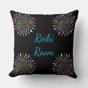 Black and colourful Reiki Room design Cushion