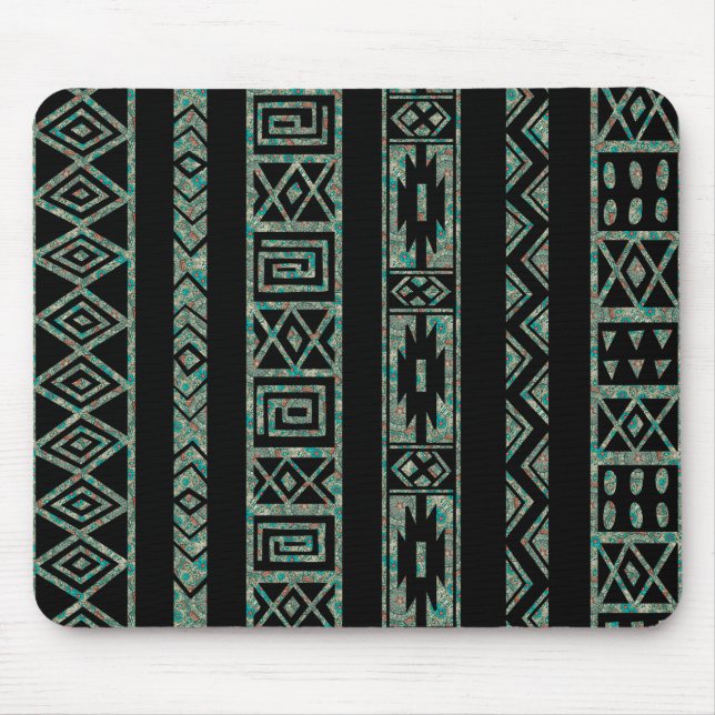 Black And Colourful Tribal Geometric Pattern 2 Mouse Mat (Front)