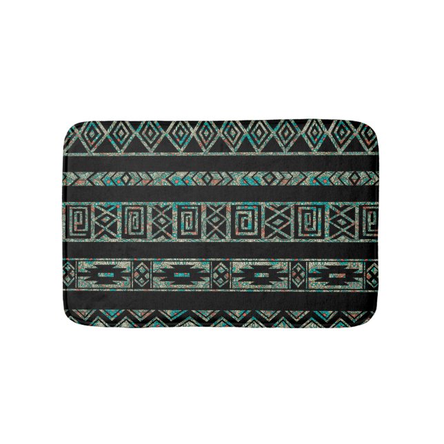 Black And Colourful Tribal Geometric Pattern Bath Mat (Front)