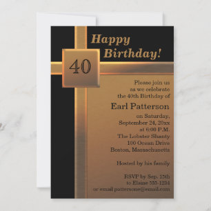 Black and Copper 40th Birthday Party Invitation