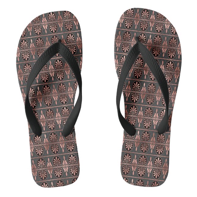 Black and Copper Art Deco Pattern Flip Flops (Footbed)