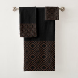 Black and Copper Diamond Pattern Bath Towel Set