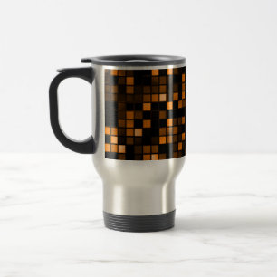 Black And Copper 'Meteor Shower' Squares Pattern Travel Mug