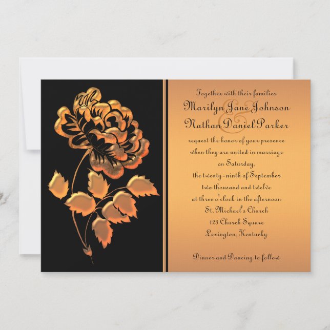 Black and Copper Peony Wedding Invitation (Front)