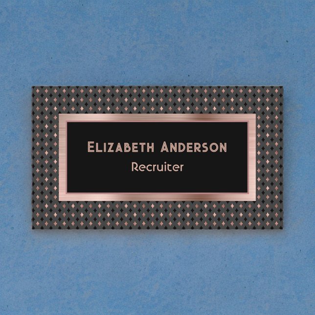 Black and Coppery Faux Rose Gold Recruiter Elegant Business Card (Creator Uploaded)