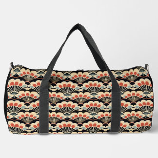 Black and Coral Art Deco Fan Print Overnight Bag