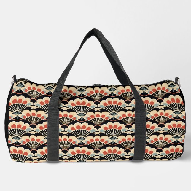 Black and Coral Art Deco Fan Print Overnight Bag (Front)