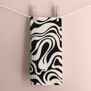 Black and Cream 1970s Retro Modern Swirl Tea Towel
