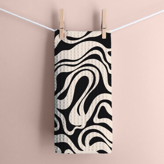 Black and Cream 1970s Retro Modern Swirl Tea Towel (Creator Uploaded)