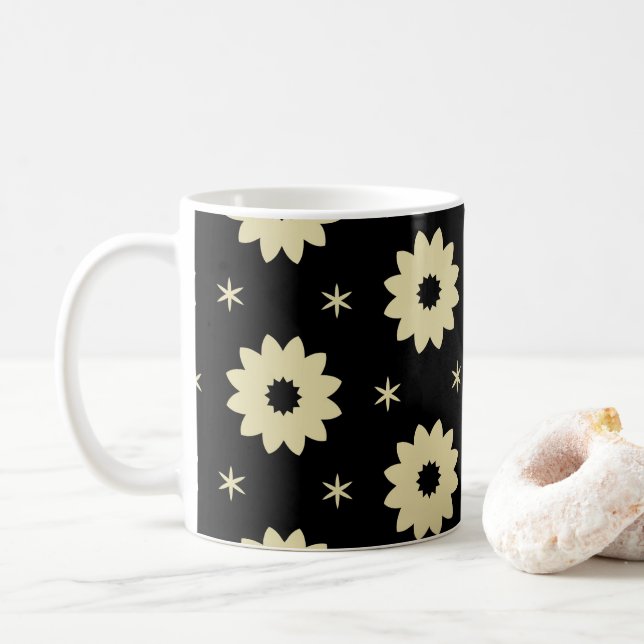 Black and Cream Abstract Floral Coffee Mug (With Donut)