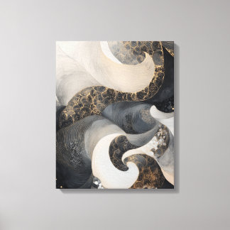 Black and Cream Abstract with Gold Accent Modern  Canvas Print