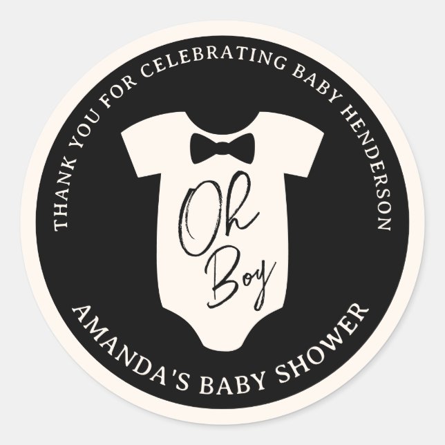 Black and Cream Bow Tie Baby Shower Classic Round Sticker (Front)