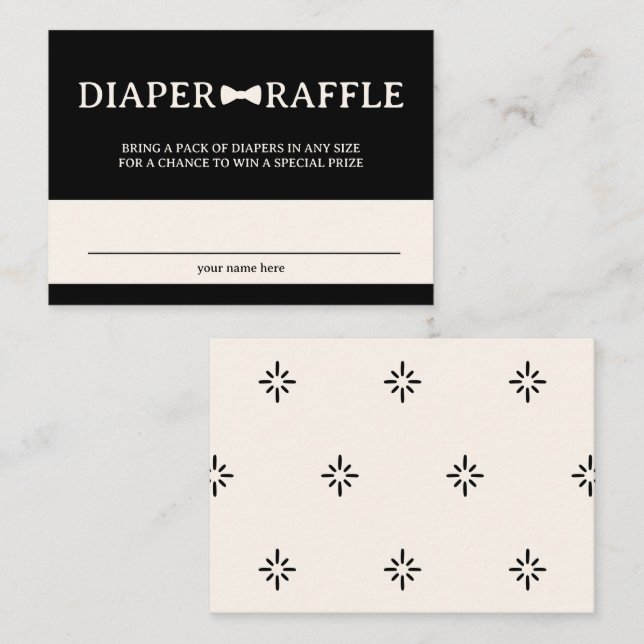 Black and Cream Bow Tie Diaper Raffle Enclosure Card (Front/Back)