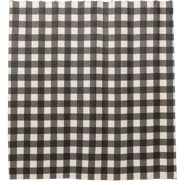 Black and Cream Buffalo Plaid Shower Curtain (Front)