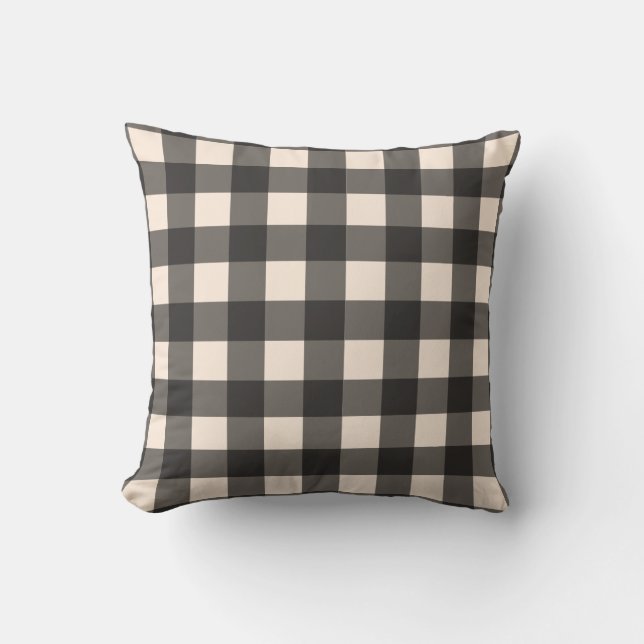 Black and Cream Buffalo Plaid Throw Pillow (Front)
