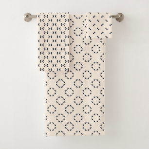 Black and Cream Chi Geometric  Bath Towel Set