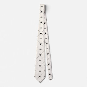 Black and cream crown all over print tie