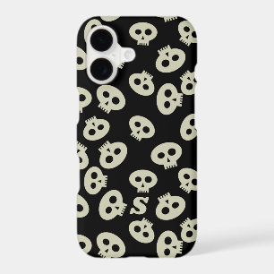Black and Cream Cute Skulls Pattern Monogram