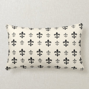 Black and Cream Elegant Fleur de Lis Lumbar Cushion
