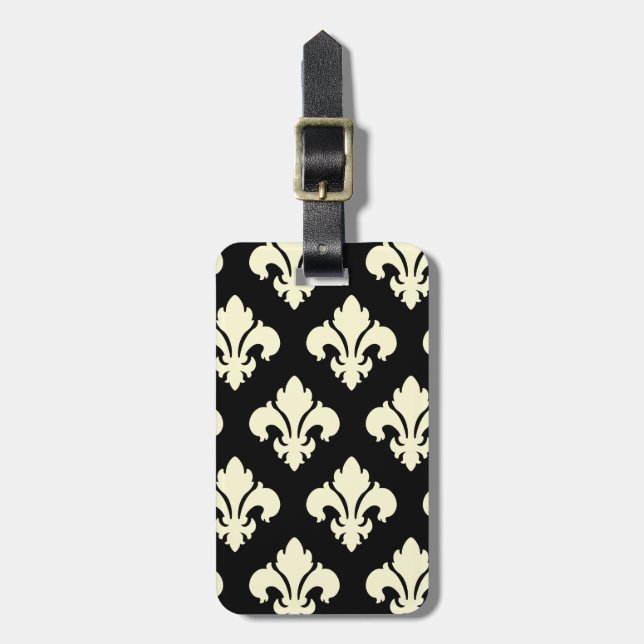 Black and cream fleur de lis luggage tag (Front Vertical)