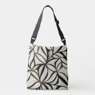 Black and Cream Floral Crossbody Tote