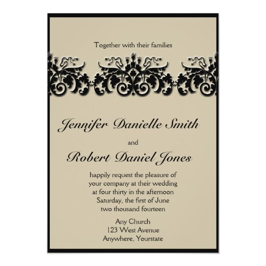 Black and Cream Floral Embossed Wedding Invitation
